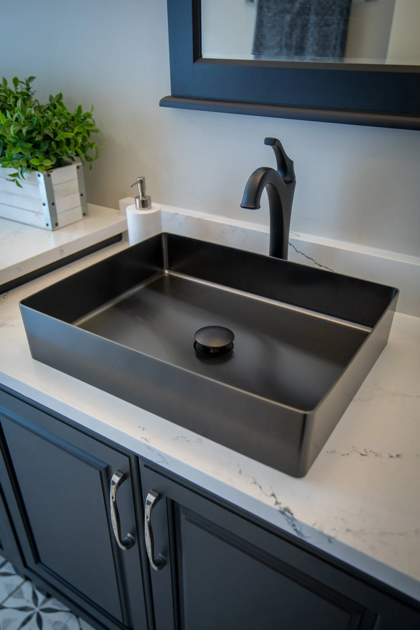 Rectangular 19 x 14 1/2" Stainless Steel Bathroom Vessel Sink with Drain in Black