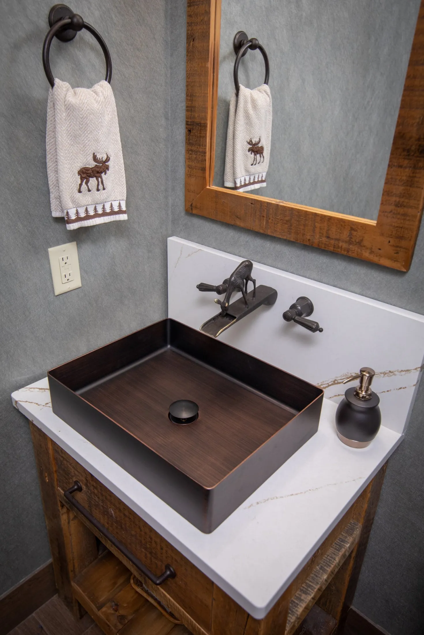 Rectangular 19 x 14 1/2" Stainless Steel Bathroom Vessel Sink with Drain in Bronze