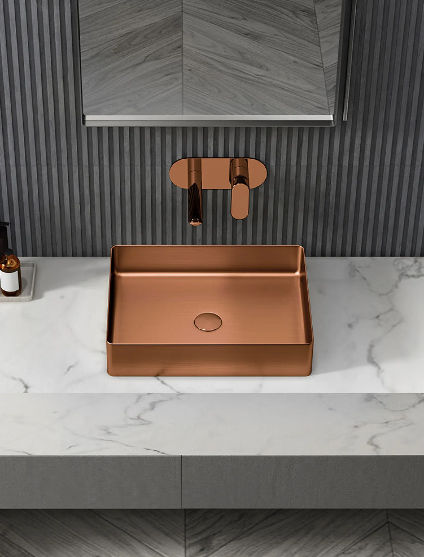 Rectangular 19" x 14 1/2" Stainless Steel Bathroom Vessel Sink with Drain in Rose Gold