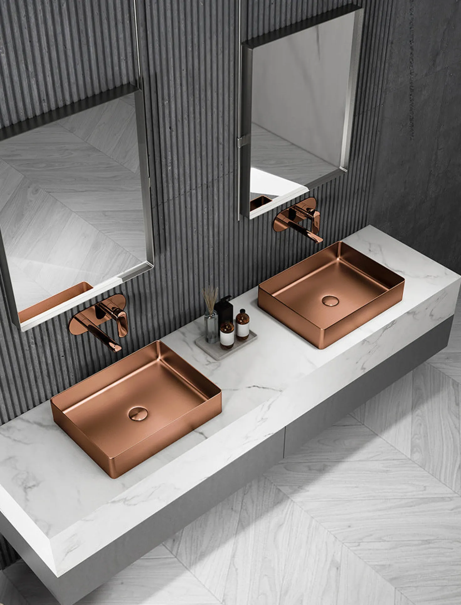 Rectangular 19" x 14 1/2" Stainless Steel Bathroom Vessel Sink with Drain in Rose Gold