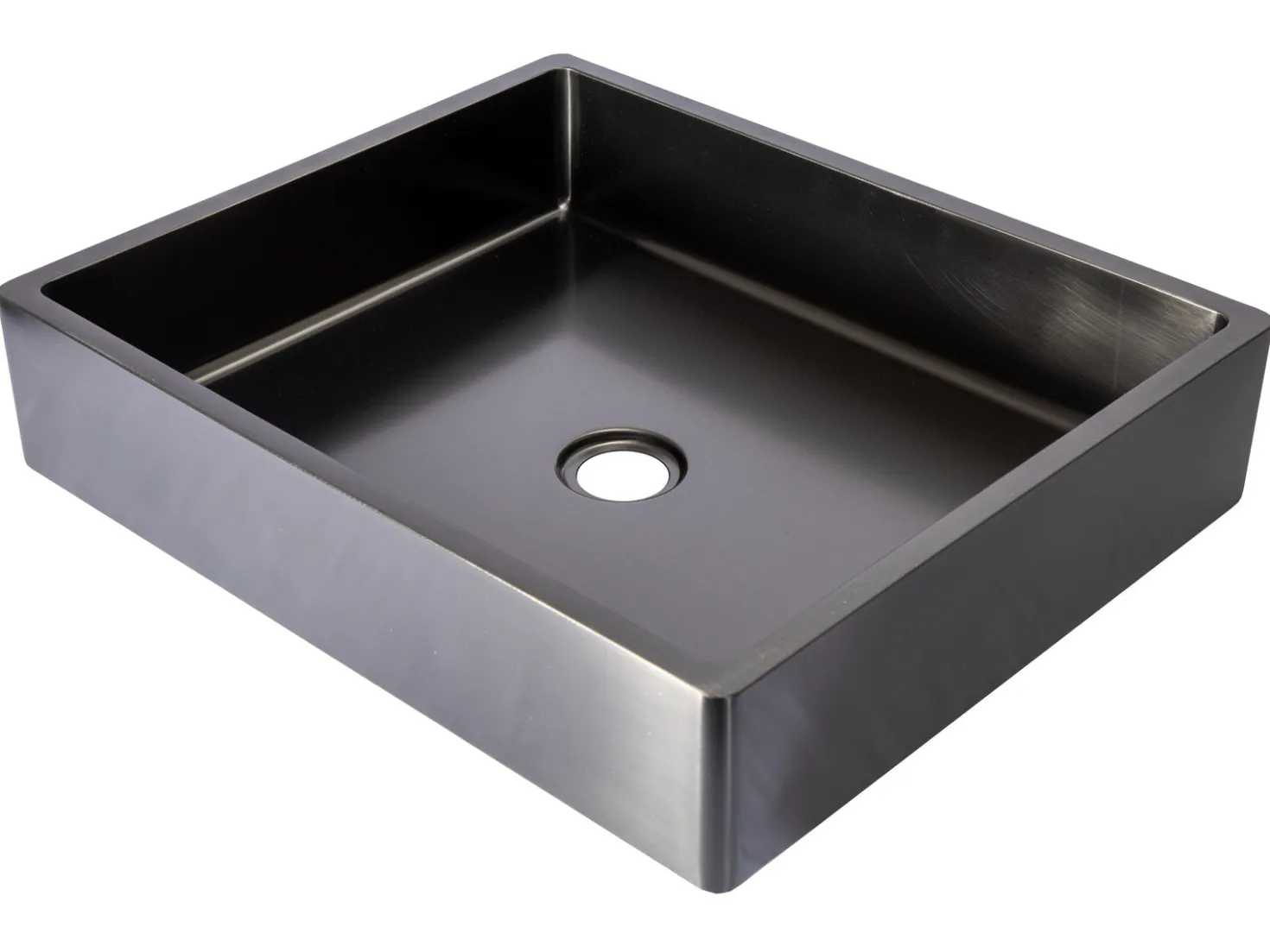 Rectangular 18 3/4 x 15 3/4" Thick Rim Stainless Steel Bathroom Vessel Sink with Drain in Black