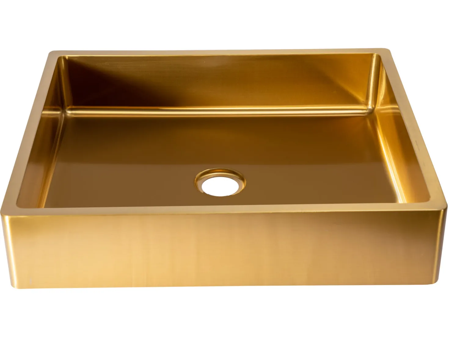 Rectangular 18 3/4" x 15 3/4" Thick Rim Stainless Steel Bathroom Vessel Sink with Drain in Gold