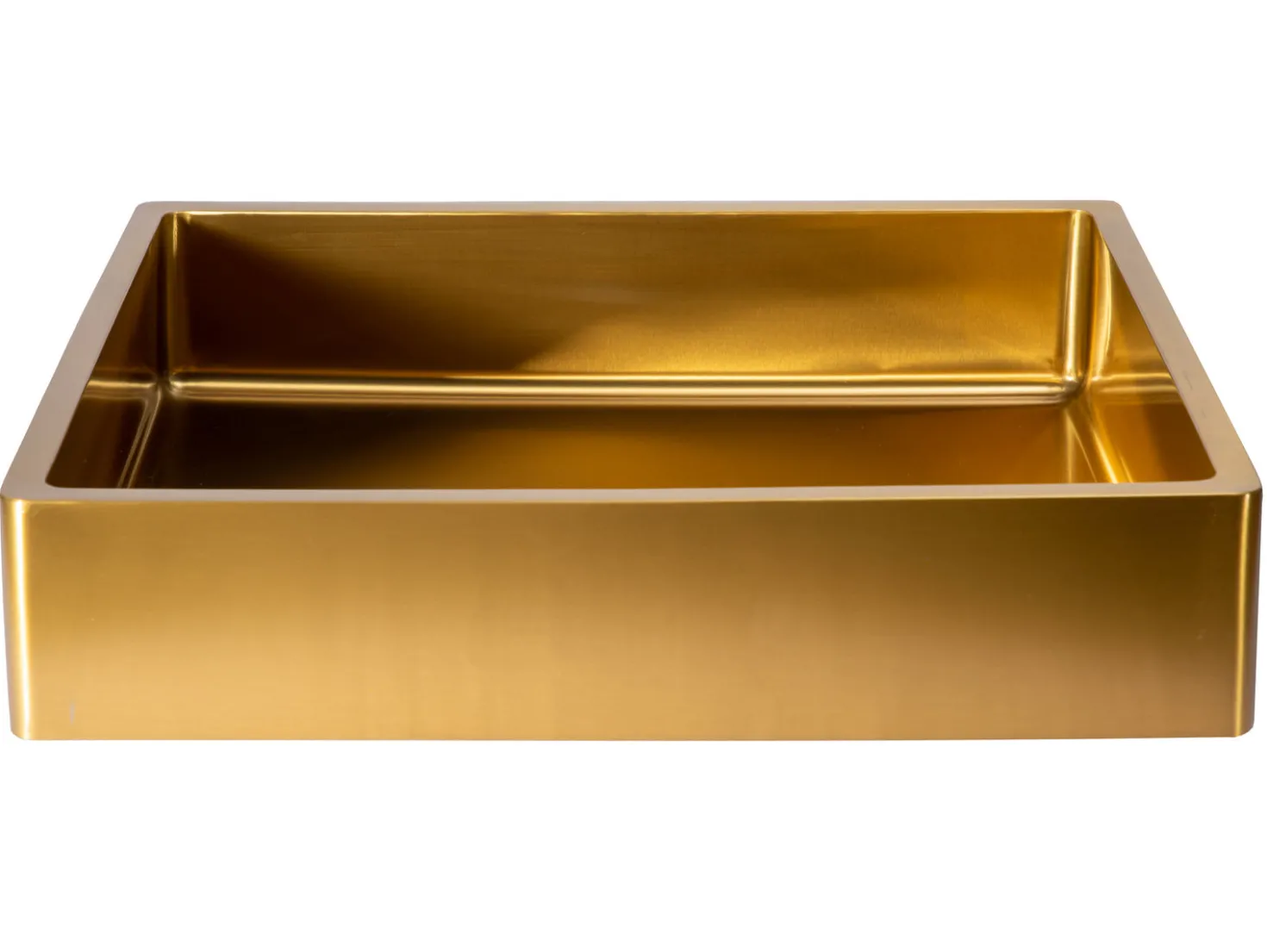 Rectangular 18 3/4" x 15 3/4" Thick Rim Stainless Steel Bathroom Vessel Sink with Drain in Gold