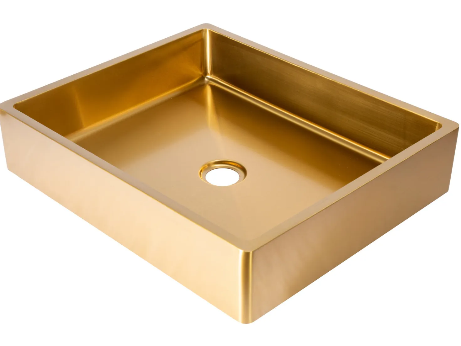 Rectangular 18 3/4" x 15 3/4" Thick Rim Stainless Steel Bathroom Vessel Sink with Drain in Gold