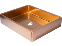 Rectangular 18 3/4" x 15 3/4" Thick Rim Stainless Steel Bathroom Vessel Sink with Drain in Rose Gold