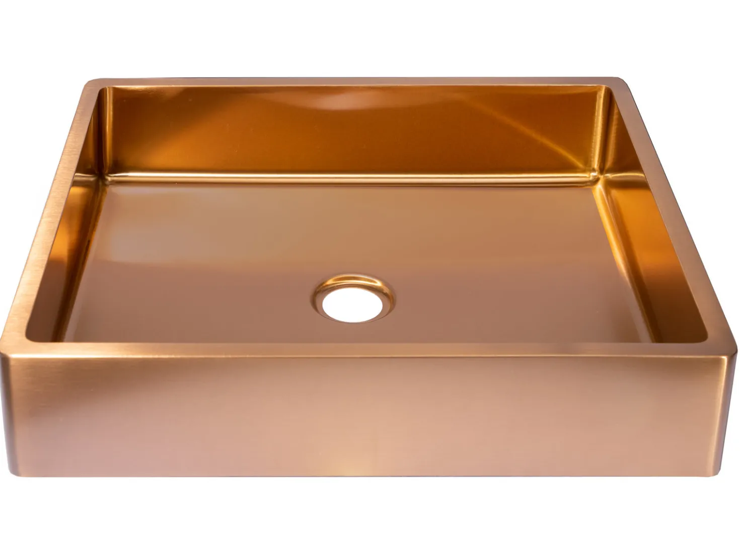Rectangular 18 3/4" x 15 3/4" Thick Rim Stainless Steel Bathroom Vessel Sink with Drain in Rose Gold