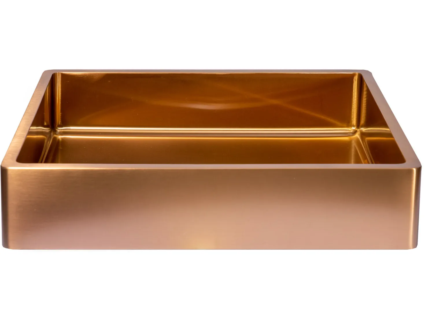 Rectangular 18 3/4" x 15 3/4" Thick Rim Stainless Steel Bathroom Vessel Sink with Drain in Rose Gold