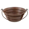 16" Round Bucket Vessel Hammered Copper Sink with Handles