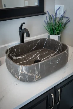 Rounded Rectangular Vessel Sink in Pietra Grey Marble