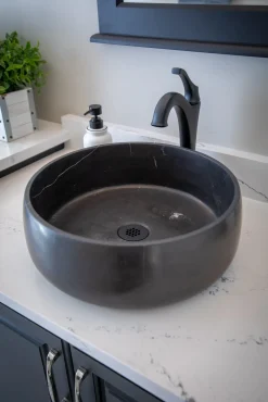 Rounded Vessel Sink in Nero Marquino Marble