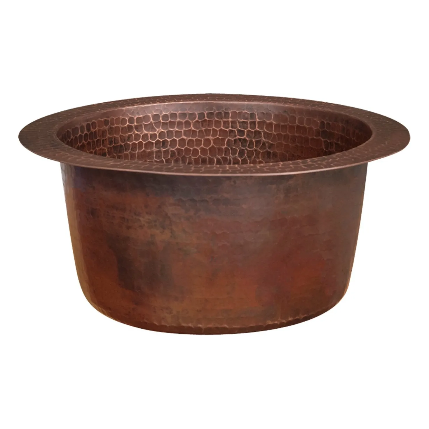 10" Round Hammered Copper Bar Sink with 2" Drain Opening