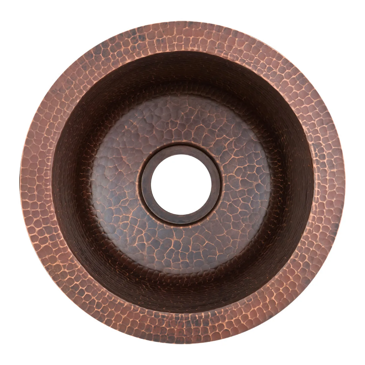 10" Round Hammered Copper Bar Sink with 2" Drain Opening