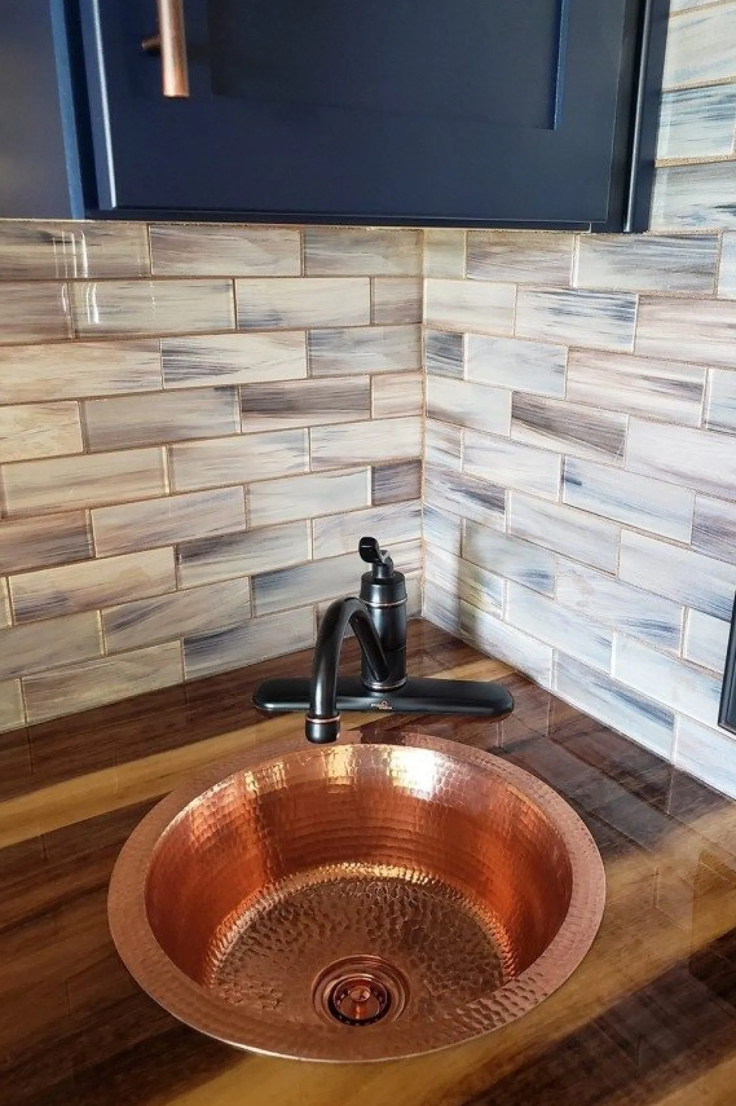 14" Round Hammered Copper Bar Sink with 2" Drain Opening in Polished Copper