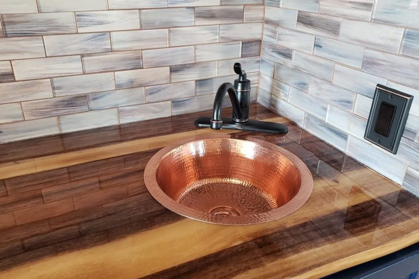 14" Round Hammered Copper Bar Sink with 2" Drain Opening in Polished Copper