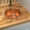 12" Round Hammered Copper Bar Sink with 2" Drain Opening in Polished Copper