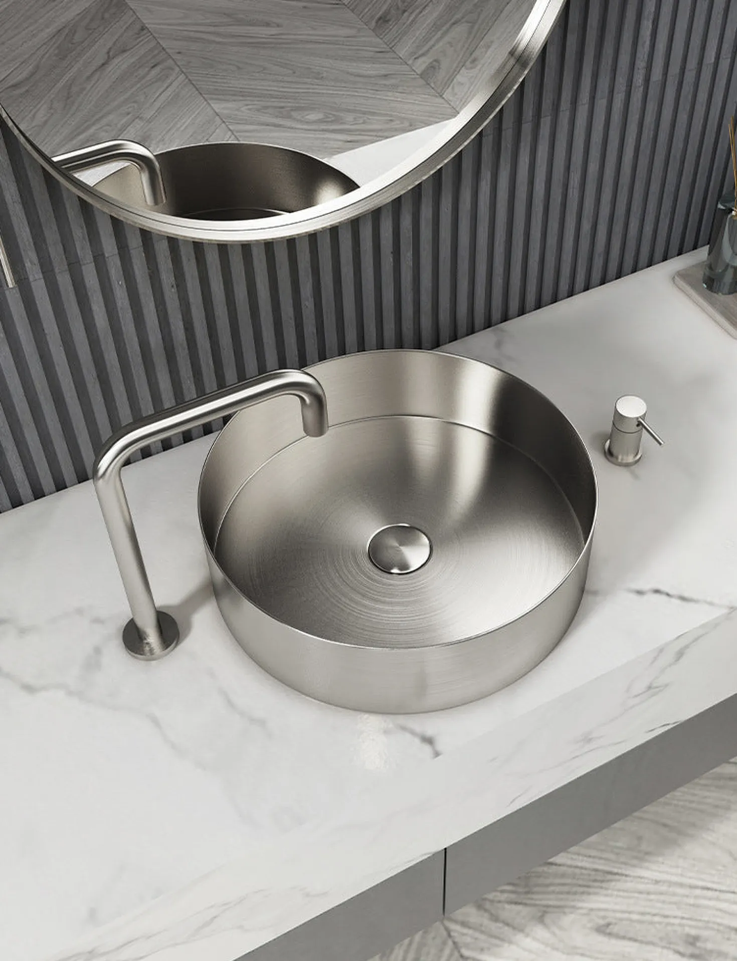 15" Round Stainless Steel Bathroom Vessel Sink with Drain in Silver