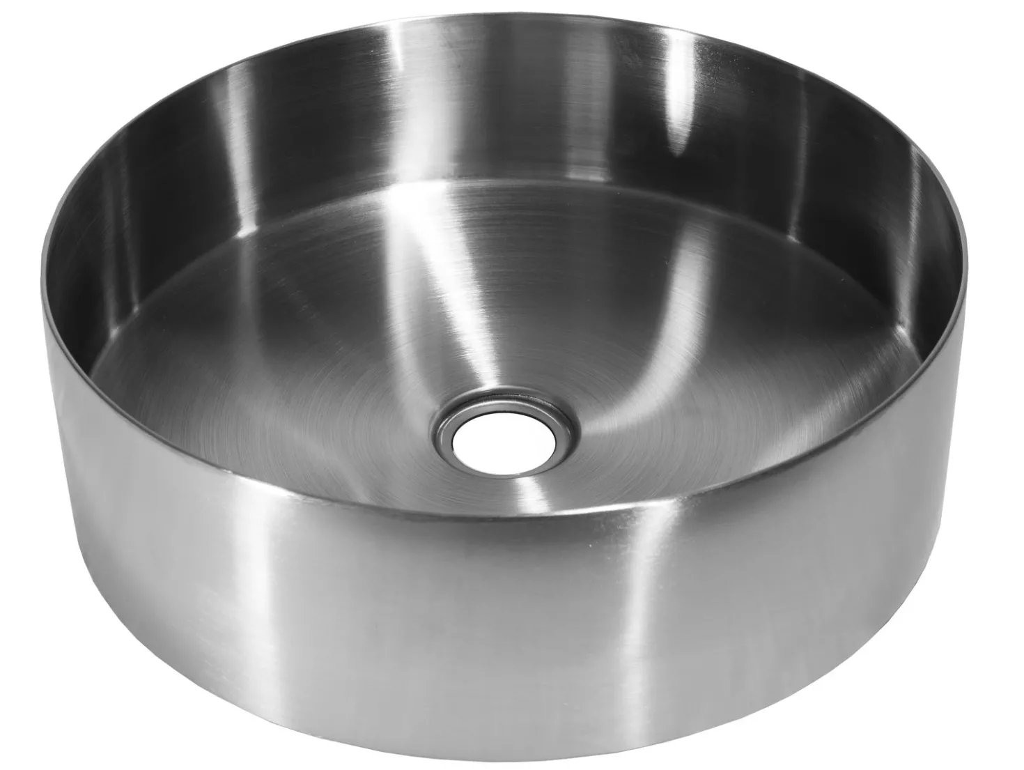 15" Round Stainless Steel Bathroom Vessel Sink with Drain in Silver
