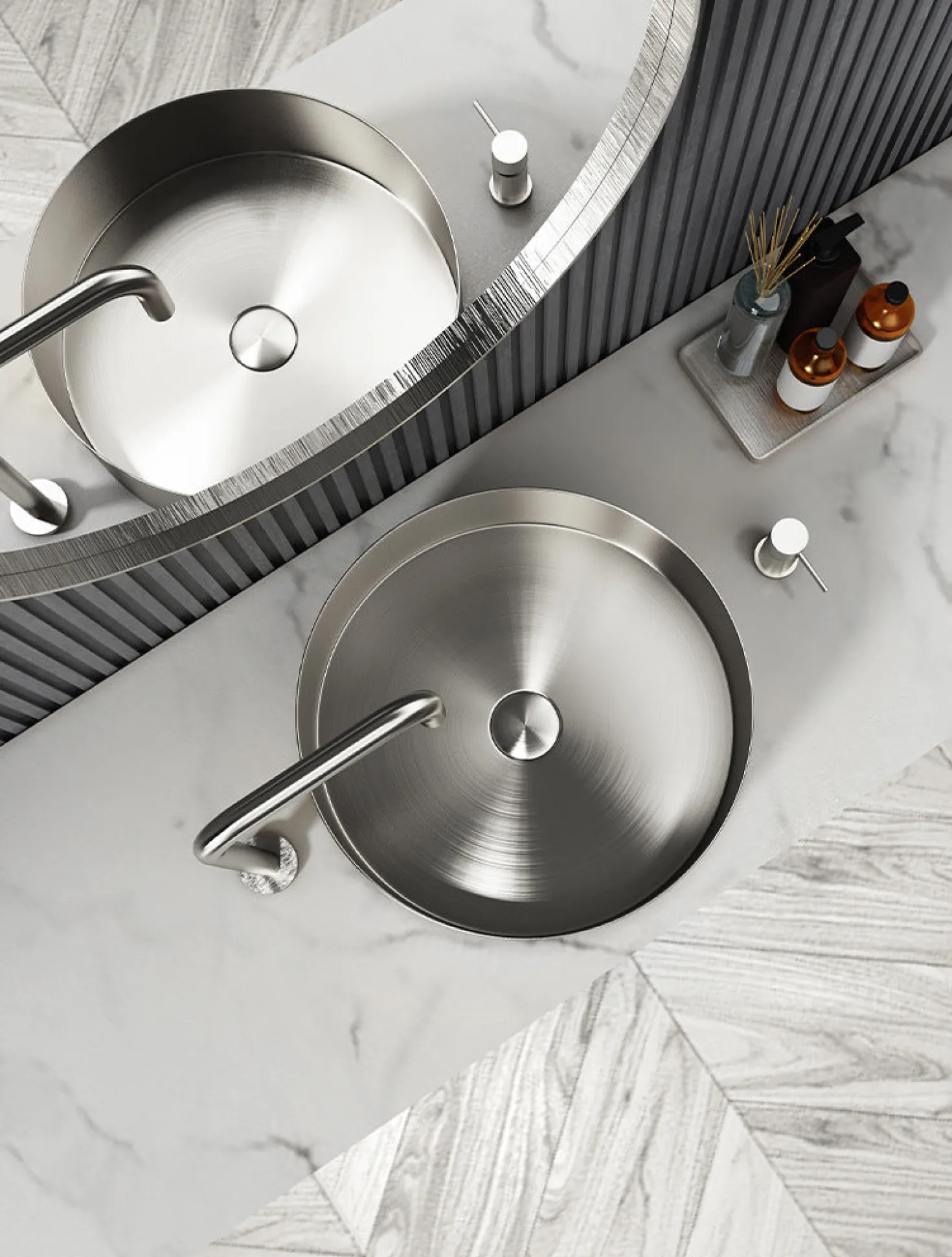15" Round Stainless Steel Bathroom Vessel Sink with Drain in Silver