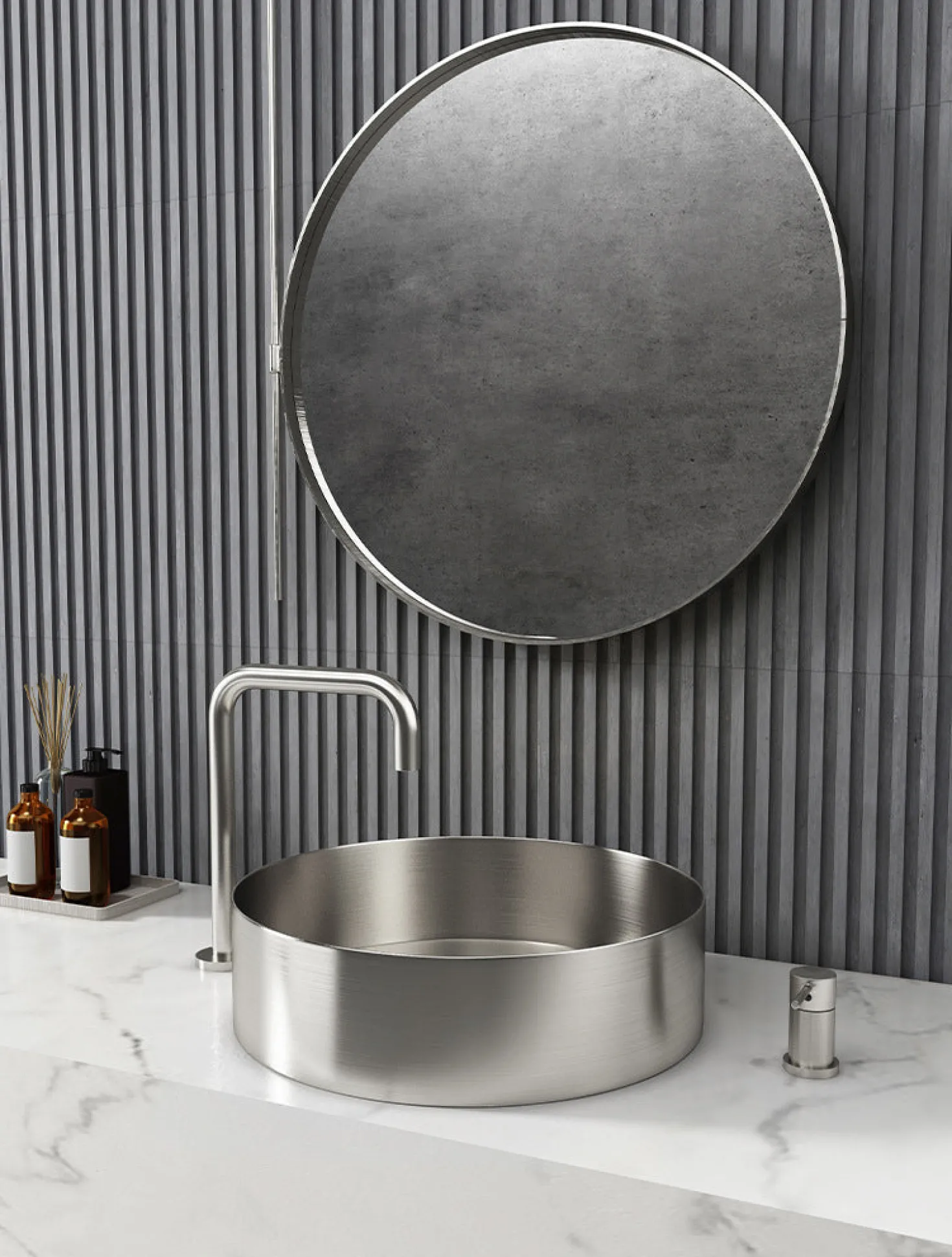 15" Round Stainless Steel Bathroom Vessel Sink with Drain in Silver