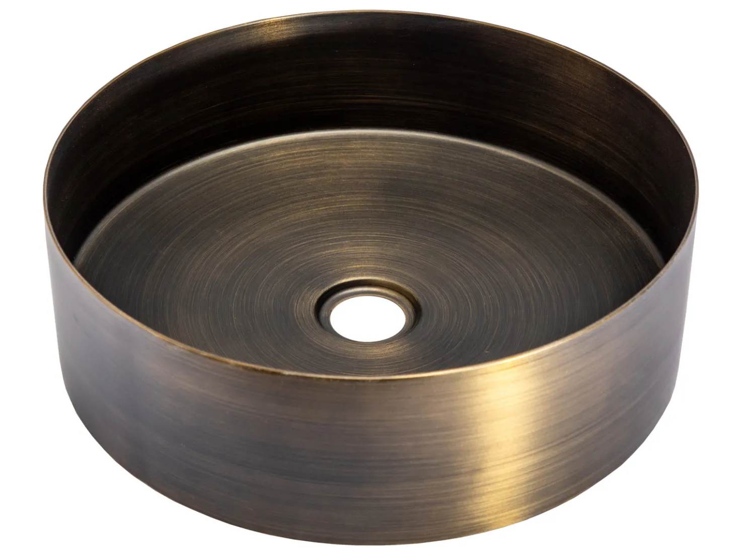 15" Round Stainless Steel Bathroom Vessel Sink with Drain in Antique Gold