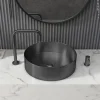 15" Round Stainless Steel Bathroom Vessel Sink with Drain in Black
