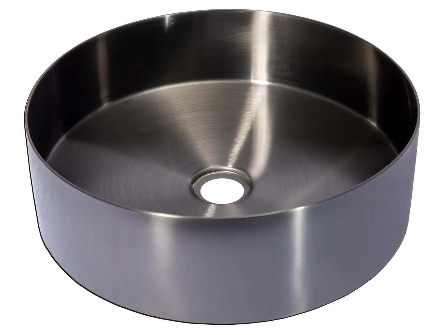 15" Round Stainless Steel Bathroom Vessel Sink with Drain in Black