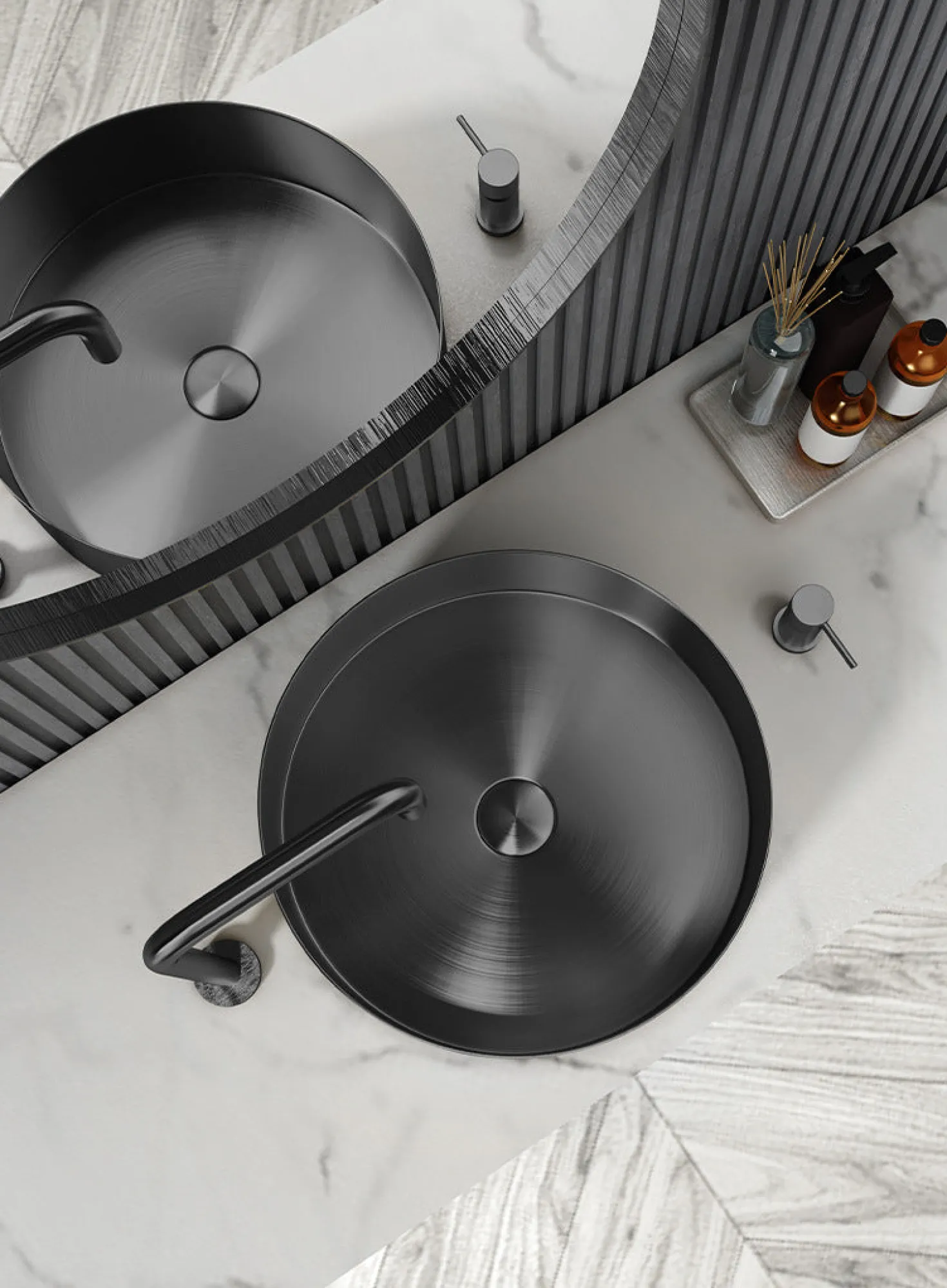 15" Round Stainless Steel Bathroom Vessel Sink with Drain in Black