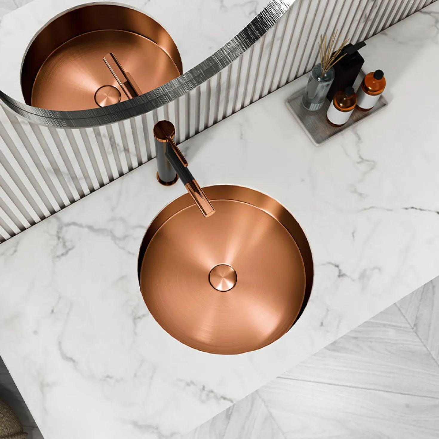15" Round Stainless Steel Undermount Bathroom Sink with Drain in Rose Gold