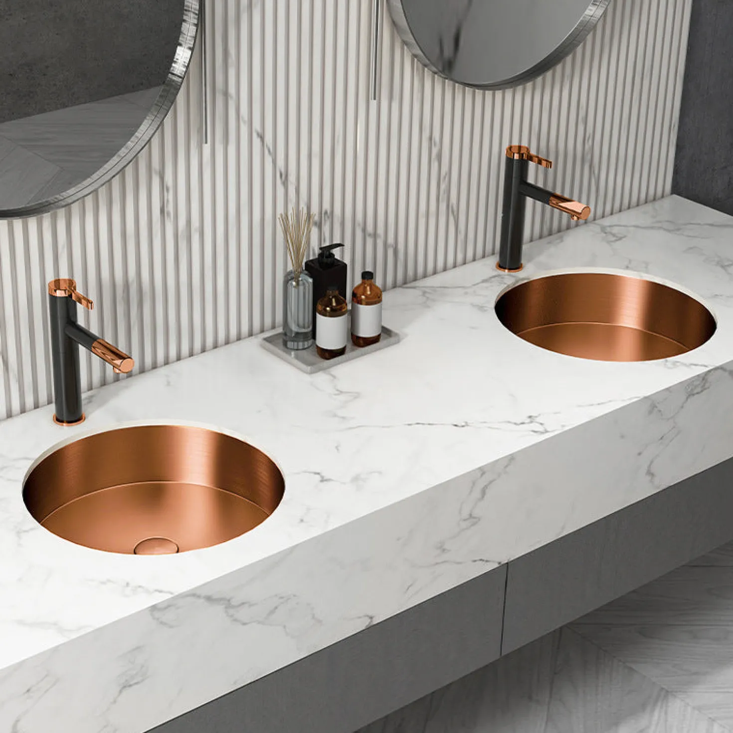 15" Round Stainless Steel Undermount Bathroom Sink with Drain in Rose Gold