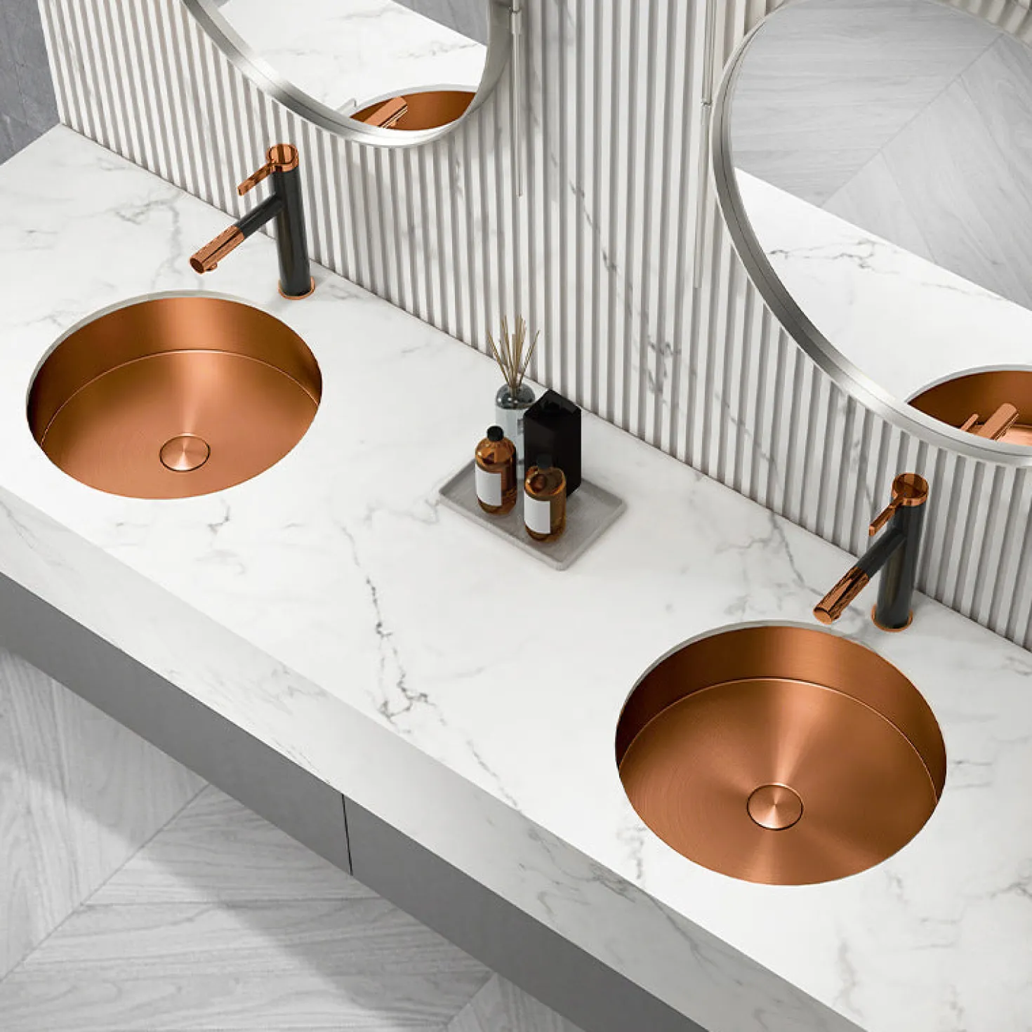 15" Round Stainless Steel Undermount Bathroom Sink with Drain in Rose Gold