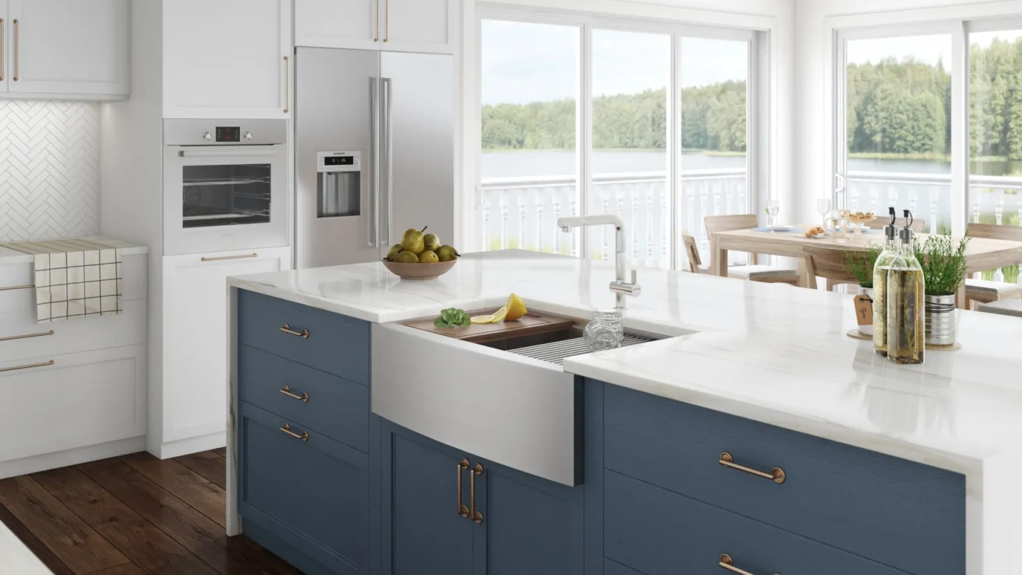 Ruvati 33" Apron-front Workstation Low-Divide Double Bowl 60/40 Farmhouse 16 Gauge Stainless Steel Kitchen Sink