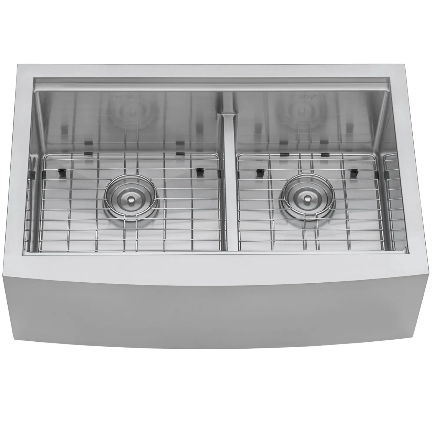 Ruvati 33" Apron-front Workstation Low-Divide Double Bowl 60/40 Farmhouse 16 Gauge Stainless Steel Kitchen Sink