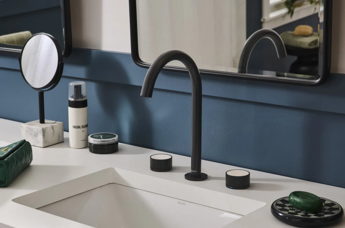 Ruvati Athena Stone Marble Inlay Fluted Widespread Bathroom Faucet in Matte Black