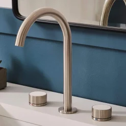 Ruvati Athena Stone Marble Inlay Fluted Widespread Bathroom Faucet in Brushed Nickel