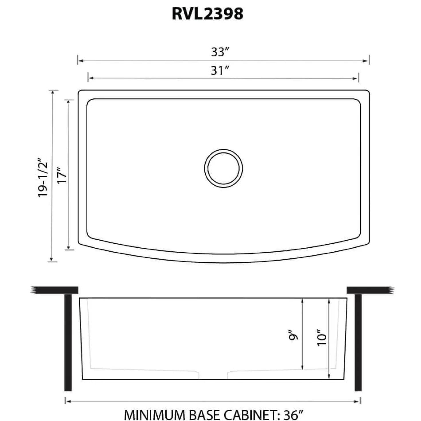 Ruvati 33" Bisque Fireclay Bow-Front Farmhouse Kitchen Sink