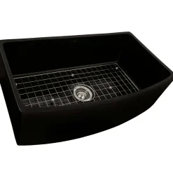 Ruvati 33" Black Fireclay Bow-Front Farmhouse Kitchen Sink
