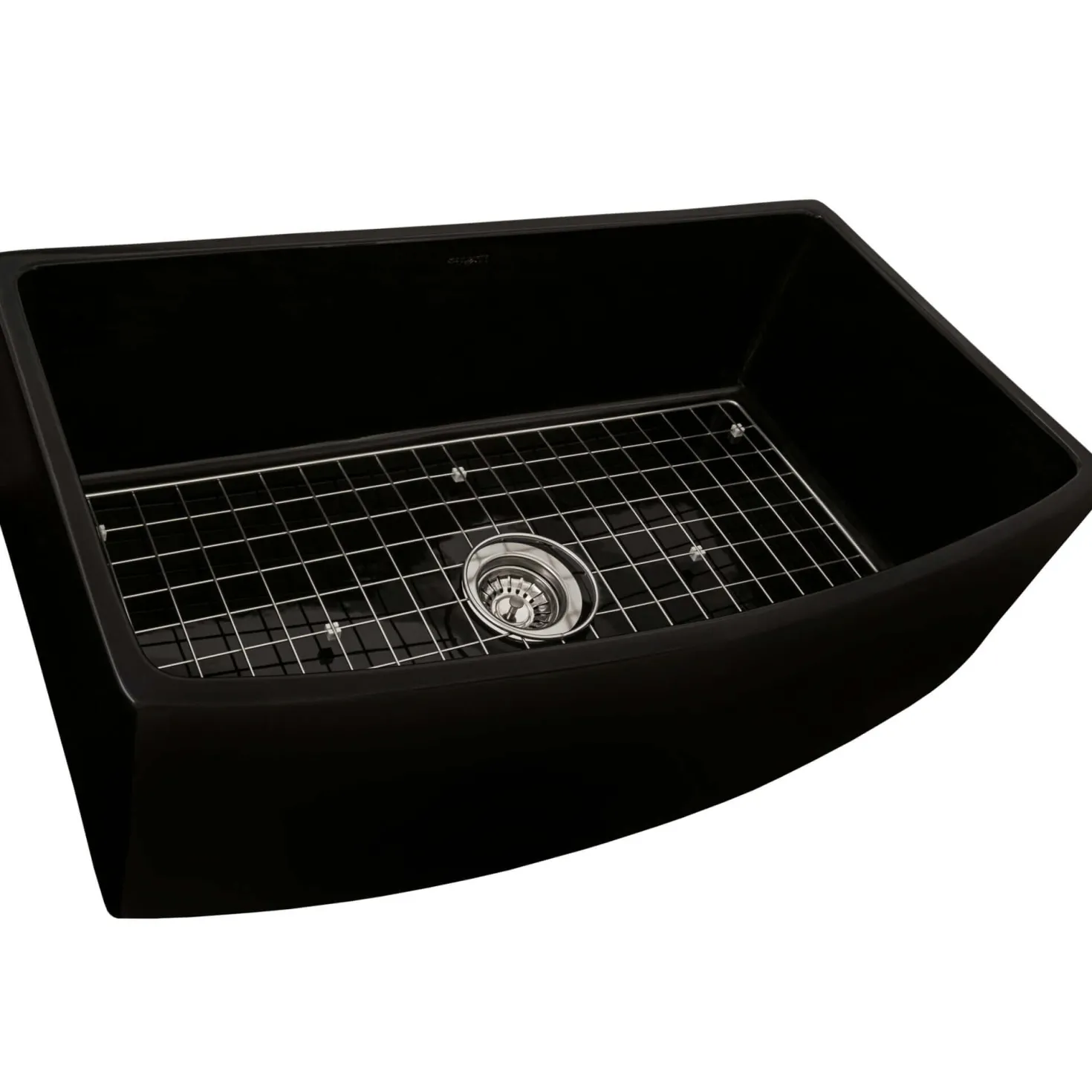 Ruvati 33" Black Fireclay Bow-Front Farmhouse Kitchen Sink