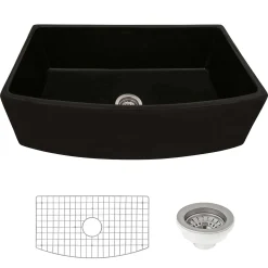 Ruvati 33" Black Fireclay Bow-Front Farmhouse Kitchen Sink