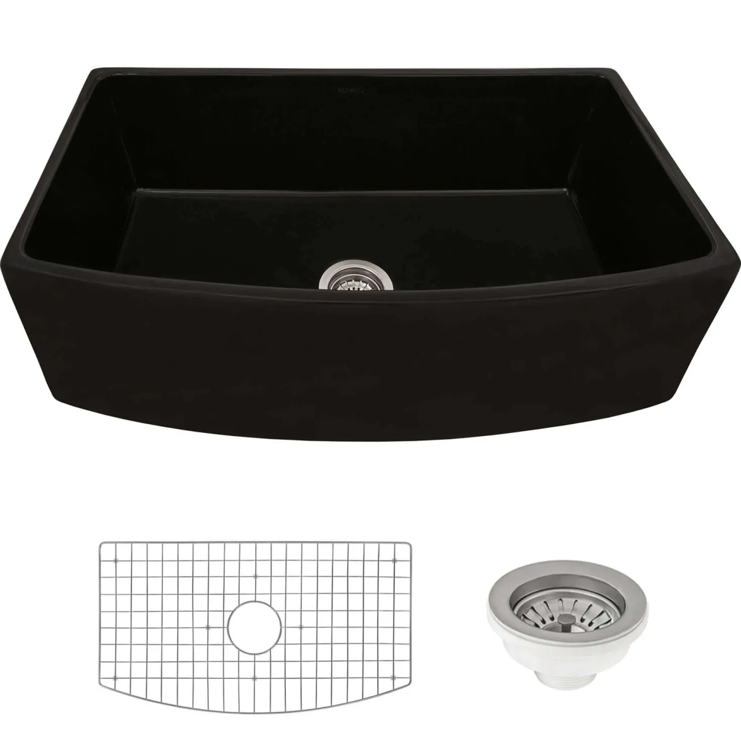 Ruvati 33" Black Fireclay Bow-Front Farmhouse Kitchen Sink
