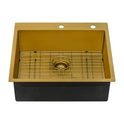 Ruvati 25" Brass Matte Gold Single Bowl Topmount Kitchen Sink