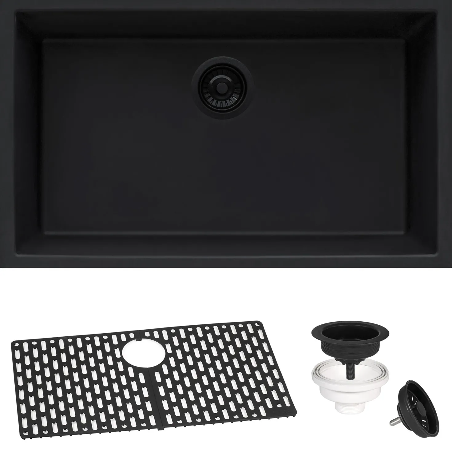 Ruvati 27" Composite Undermount Single Bowl Kitchen Sink in Midnight Black