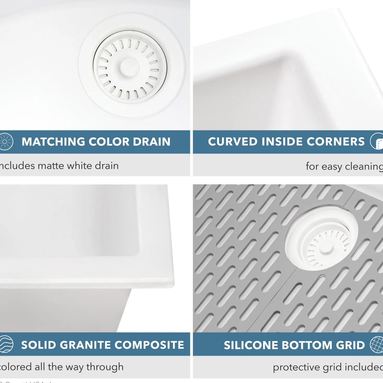 Ruvati 27" Composite Undermount Single Bowl Kitchen Sink in Arctic White