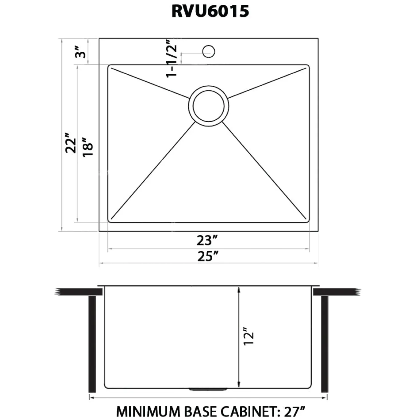 Ruvati 12" Deep Small Radius Topmount 25" x 22" Laundry Sink