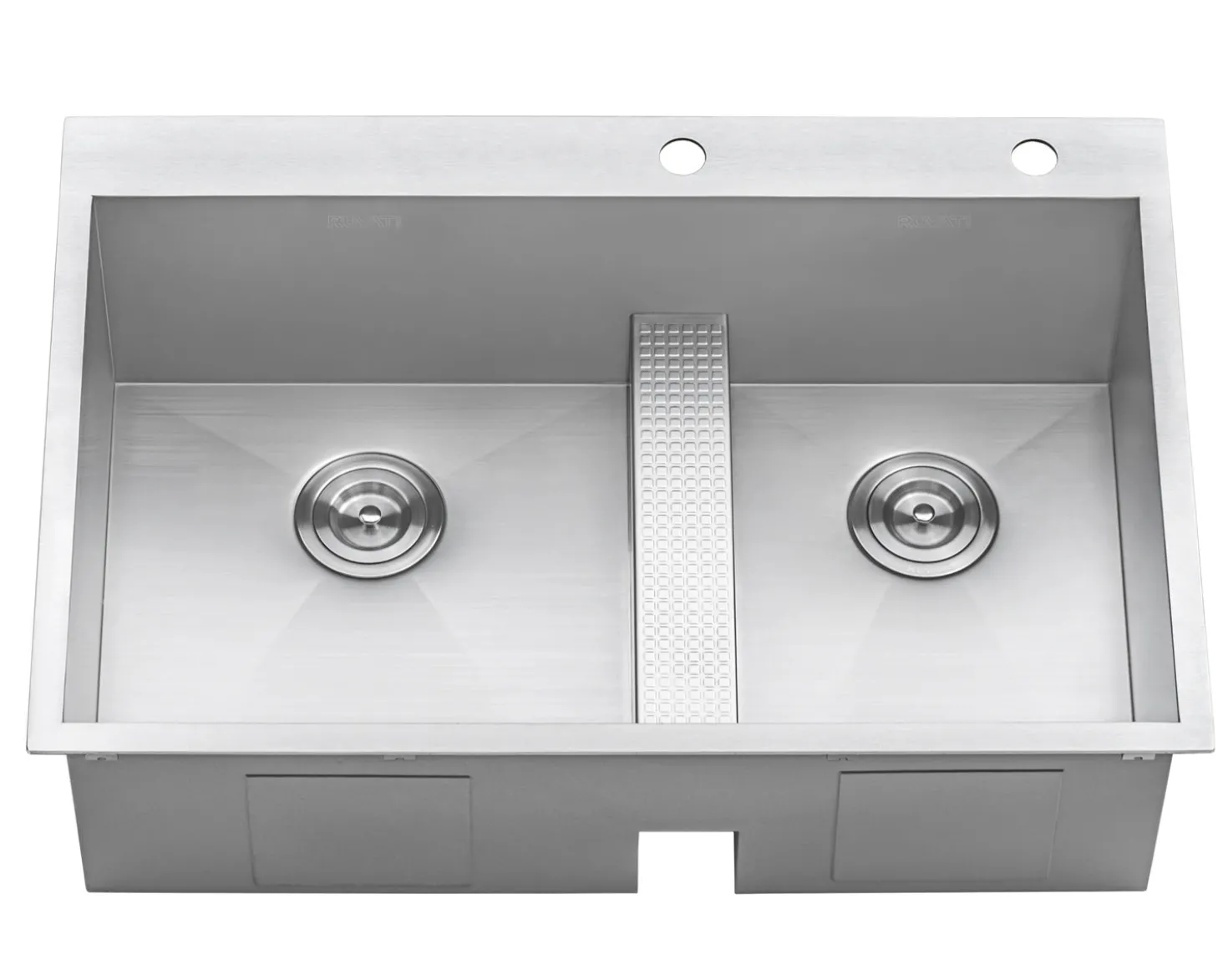 Ruvati 33" Drop-in Low Platform-Divide Zero Radius 60/40 Double Bowl 16 Gauge Topmount Kitchen Sink