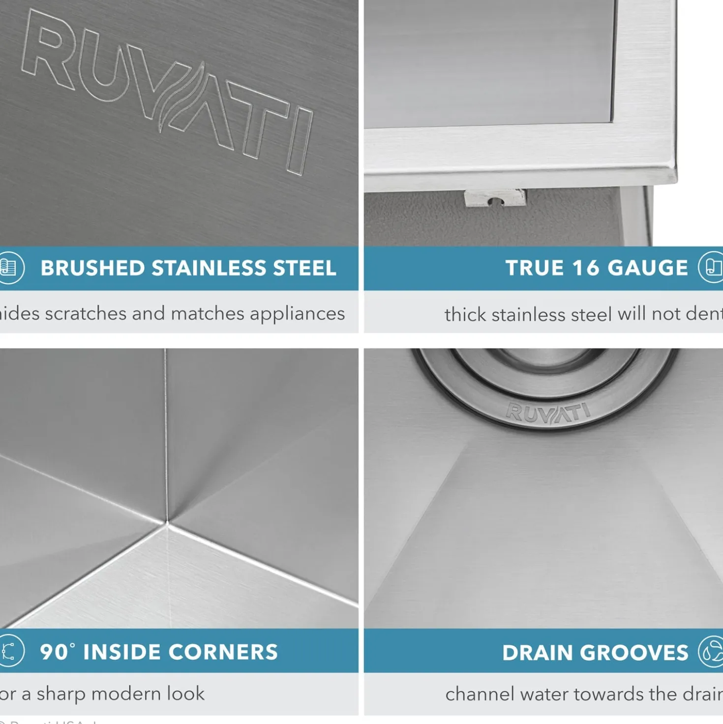 Ruvati 25" Drop-in Topmount 16 Gauge Stainless Steel Single Bowl Kitchen Sink
