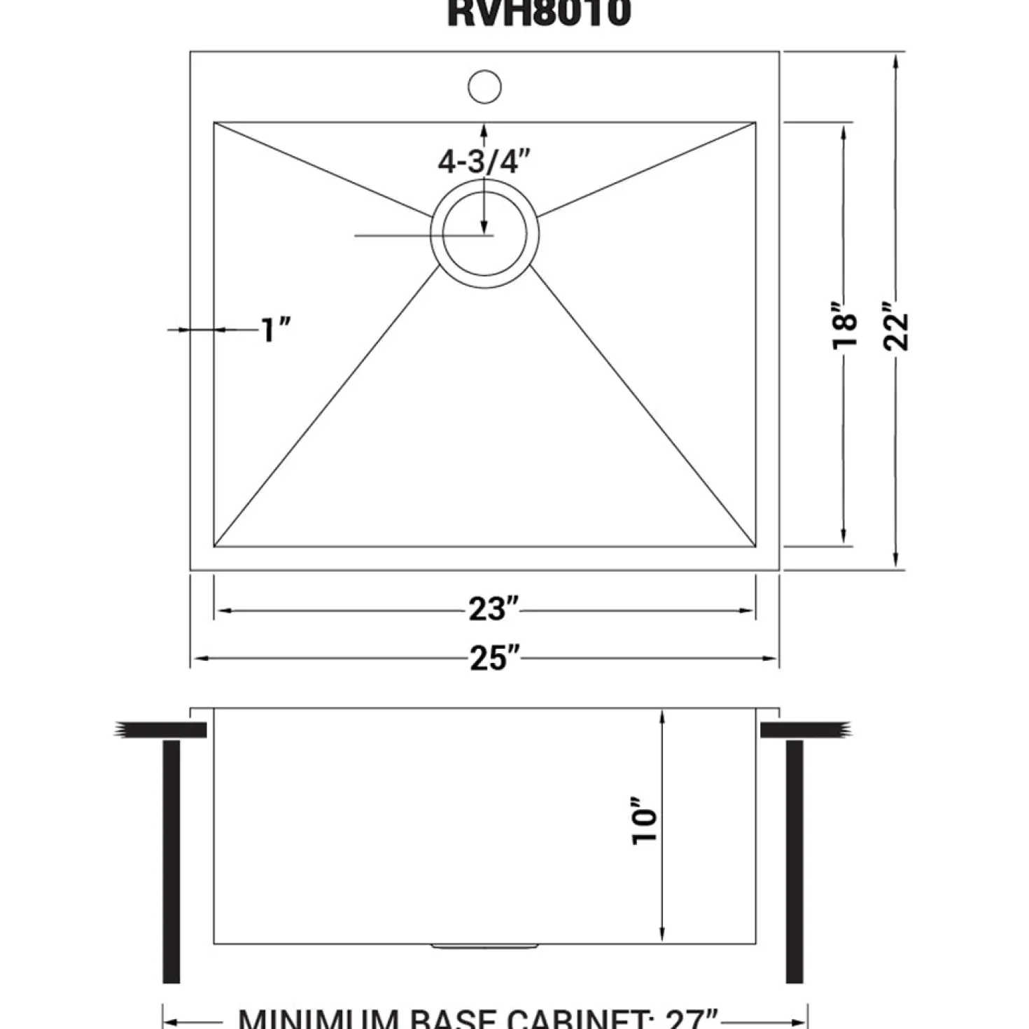 Ruvati 25" Drop-in Topmount 16 Gauge Stainless Steel Single Bowl Kitchen Sink