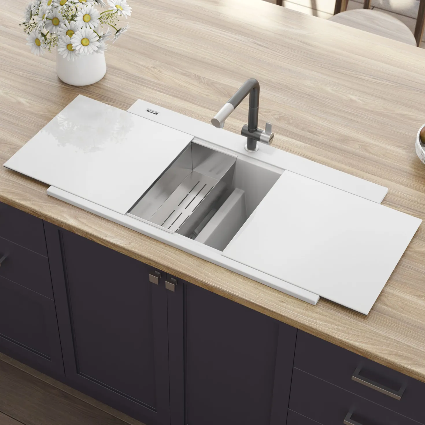 Ruvati 34" epiGranite Topmount Workstation Ledge Granite Composite Kitchen Sink