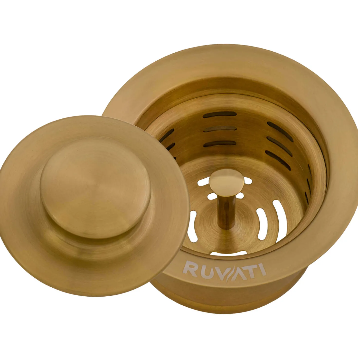 Ruvati Extended Garbage Disposal Flange Basket and Stopper in Brushed Gold