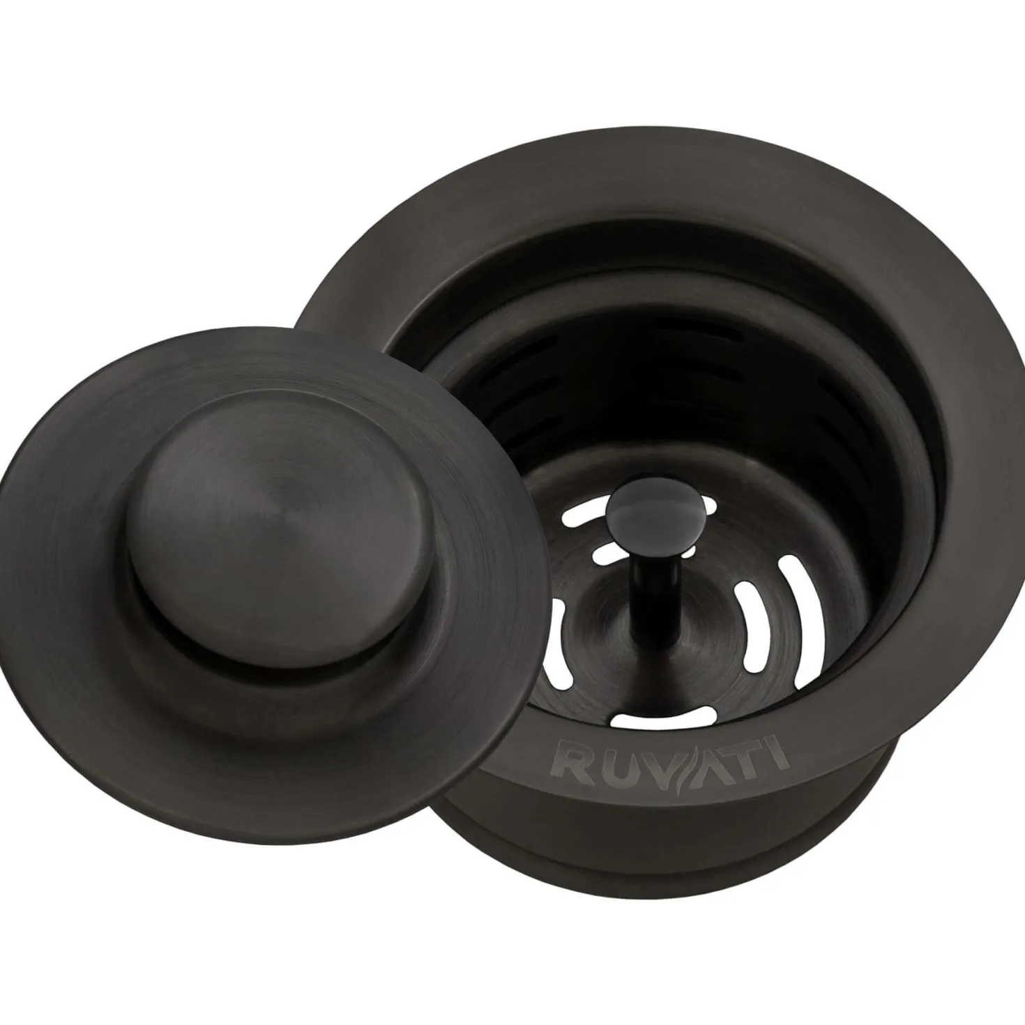Ruvati Extended Garbage Disposal Flange with Basket and Stopper in Gunmetal