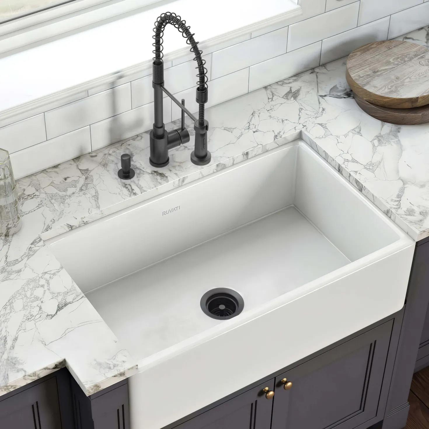 Ruvati Extended Garbage Disposal Flange with Deep Basket Strainer in PVD